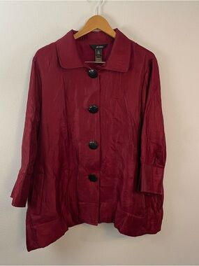 Ali Miles Burgundy Shimmer Button Down Tunic Jacket Womens XL Casual Work Church